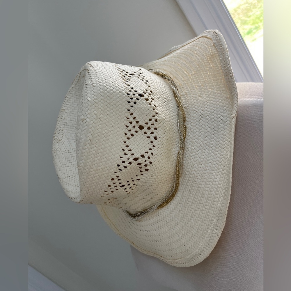American Eagle straw cowgirl hat with beads